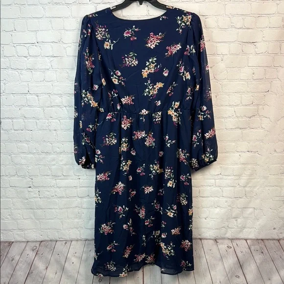 BloomChic Blue and Pink Floral Long Sleeve Sheer Overlay Dress - Picture 7 of 7